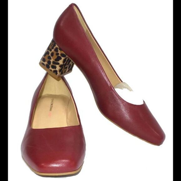 Isaac Mizrahi Leather Pump with Leopard Block Heel Mahogany - Medium - Picture 5 of 7